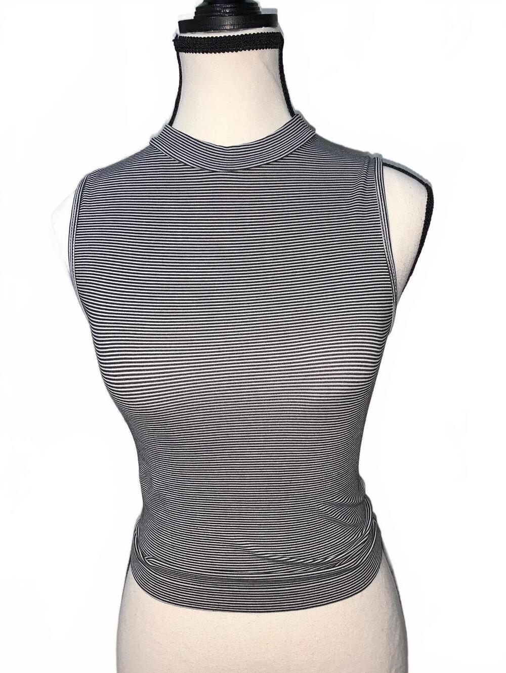 Women's Sleeveless Striped Mock Neck Top